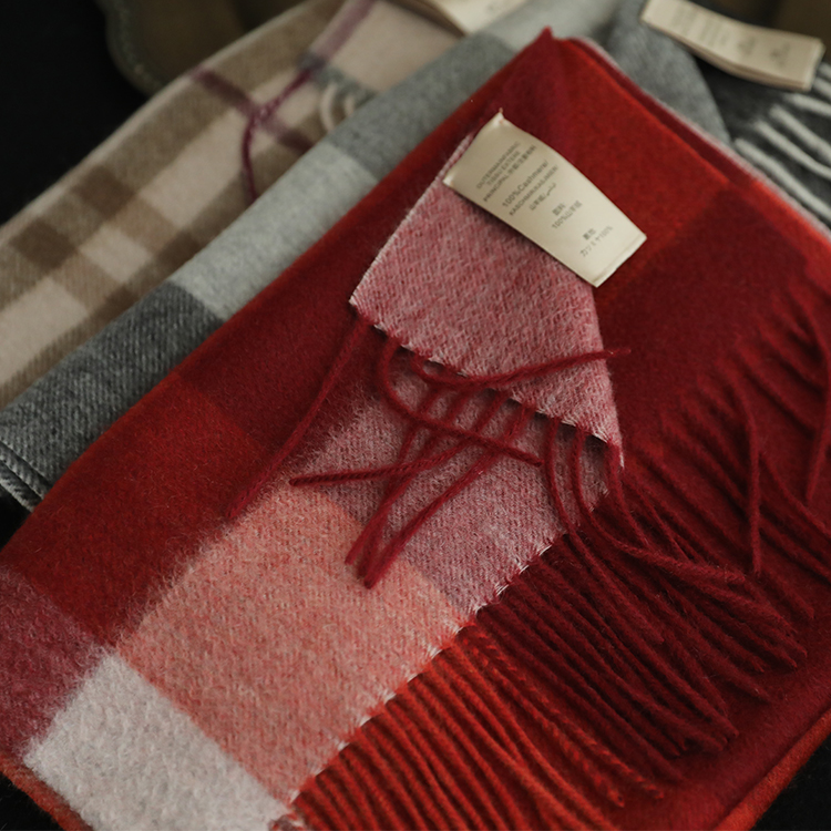 Cherry Red Cashmere Plaid Scarf