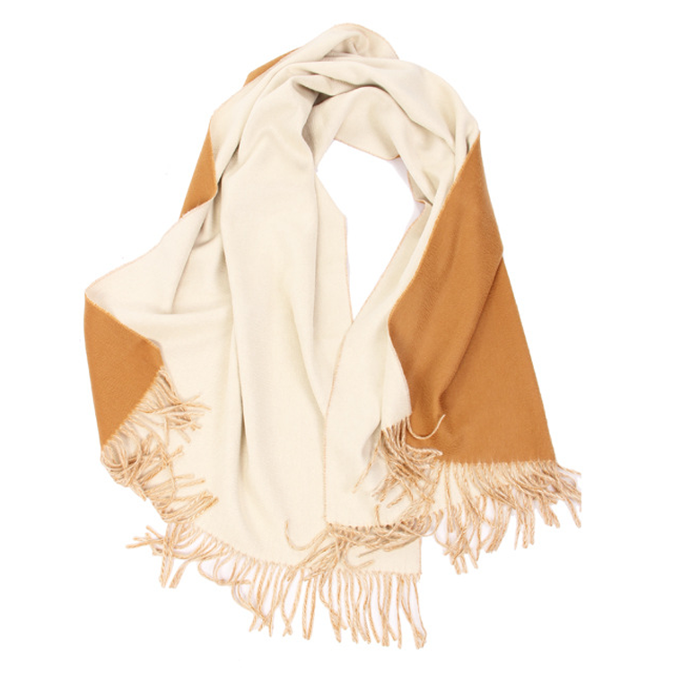 Camel & White Ripples Double-Sided Shawl