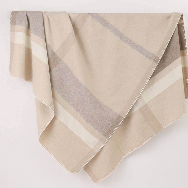 Gray Long Striped Wool Blanket