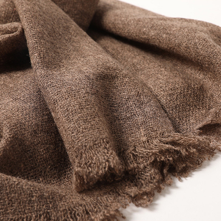 Brown Plain Scarf Woven With Yak Wool And Wool Fiber