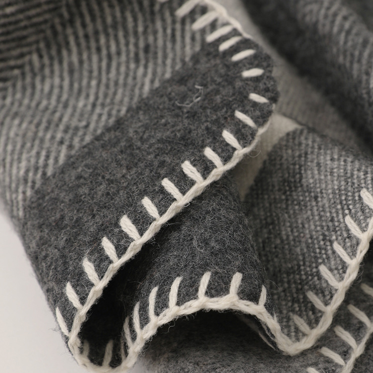 Carbon Black Long Striped Wool Blanket