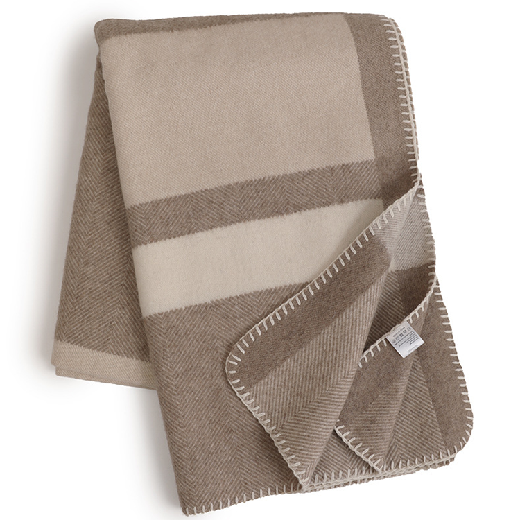 Brown Long Striped Wool Blanket