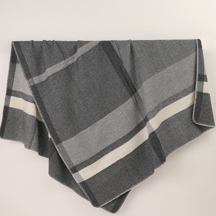 Carbon Black Long Striped Wool Blanket